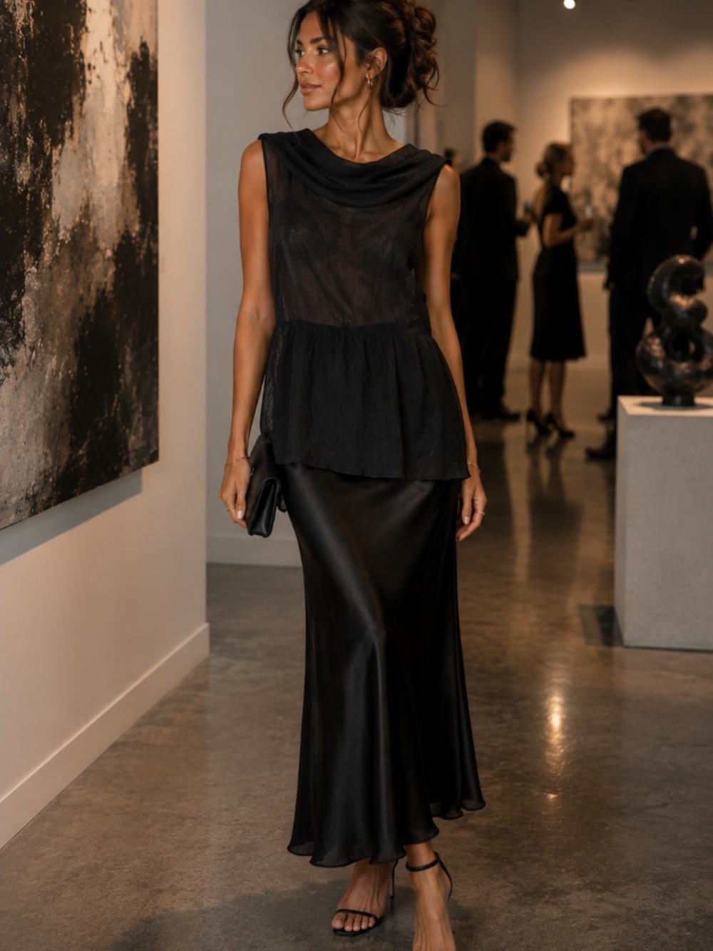 H&M Black Sleeveless Sheer Cowl Neck Top